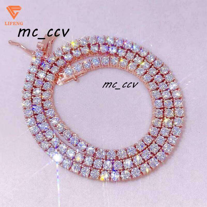 Lifeng 5 Mm Hip Hop Necklace For Women Sterling Sier VVS Moissanite Dia Rose Gold Tennis Chain