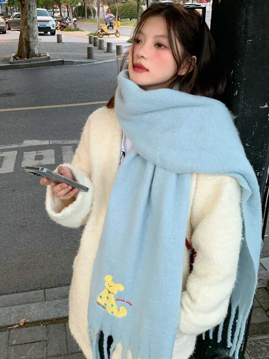 Janese Style Scarf Vintage Cartoon Cute Puppy Knitted Autumn And Winter Womens Warm Scarf Cold Protection Student Shl ScarfXJ250905