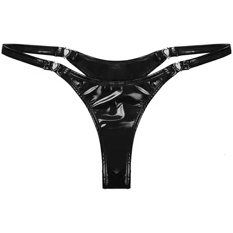 Sexy Latex G-string Panties Low-Rise Bandage Hollow Out Sexy Micro Thong T-Back Erotic Underwear Smooth Surface Brief Plus Size