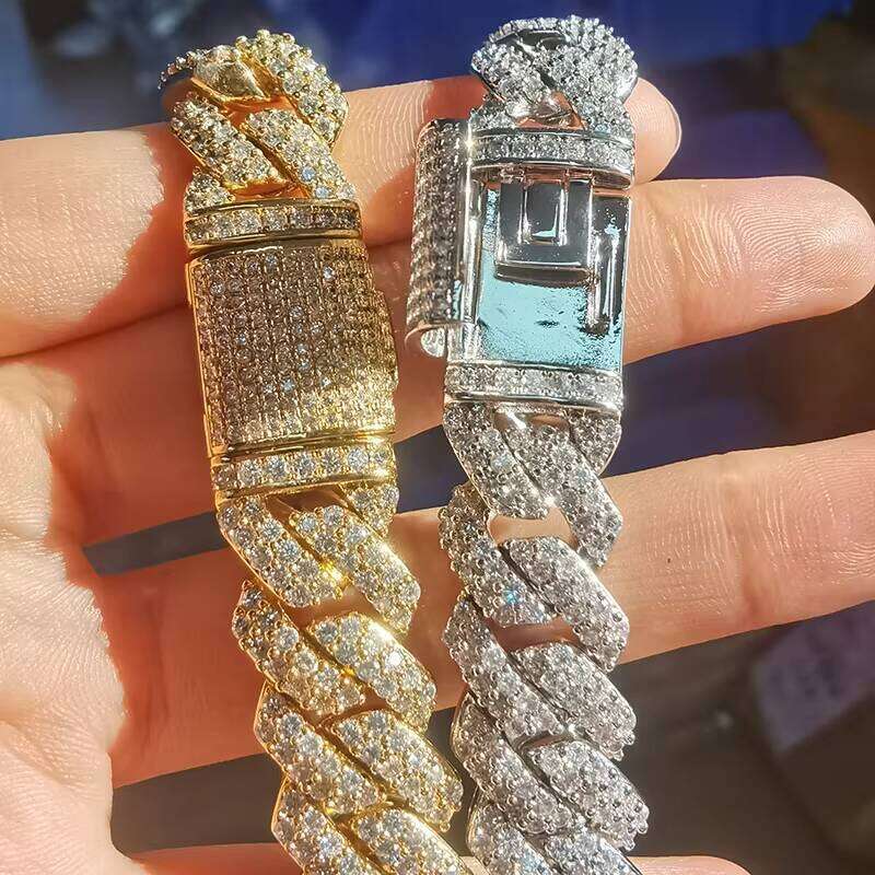 Men's 12mm Iced out Cuban Chain Necklace Hip Hop Dia Prong Choker for Wedding Engagement or Gift