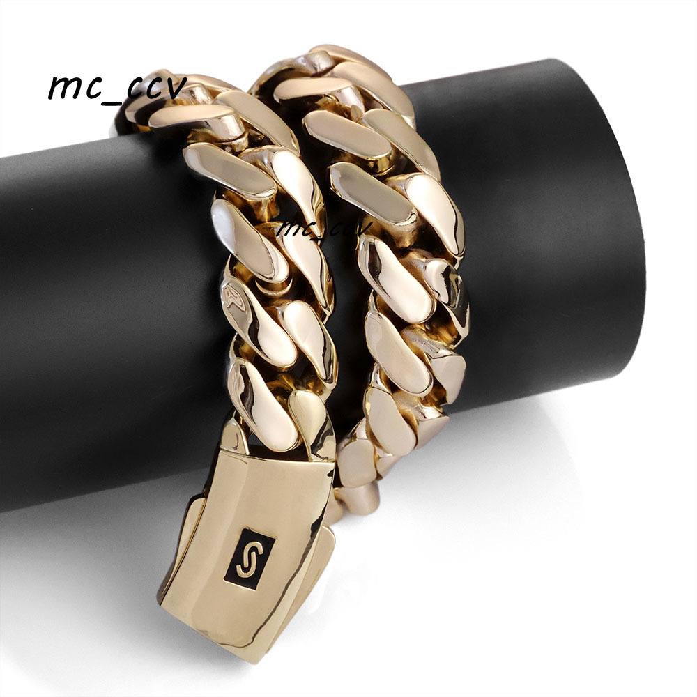 20mm 14K Gold Plated Cuban Link Chain Necklace Smooth Clasp Chunky Monaco Cuban Link Chain Hip Hop Jewelry for Men Women