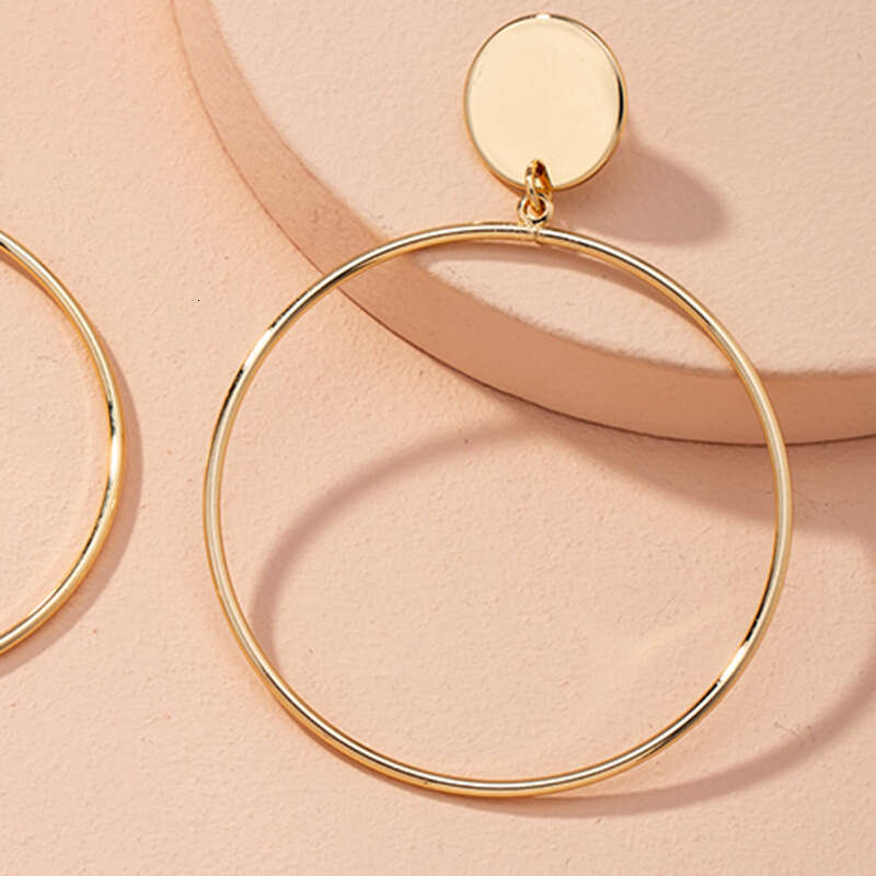 Exaggerated Geometric Large Circle New Simple Gold Round Minimalist Alloy Earrings for Women