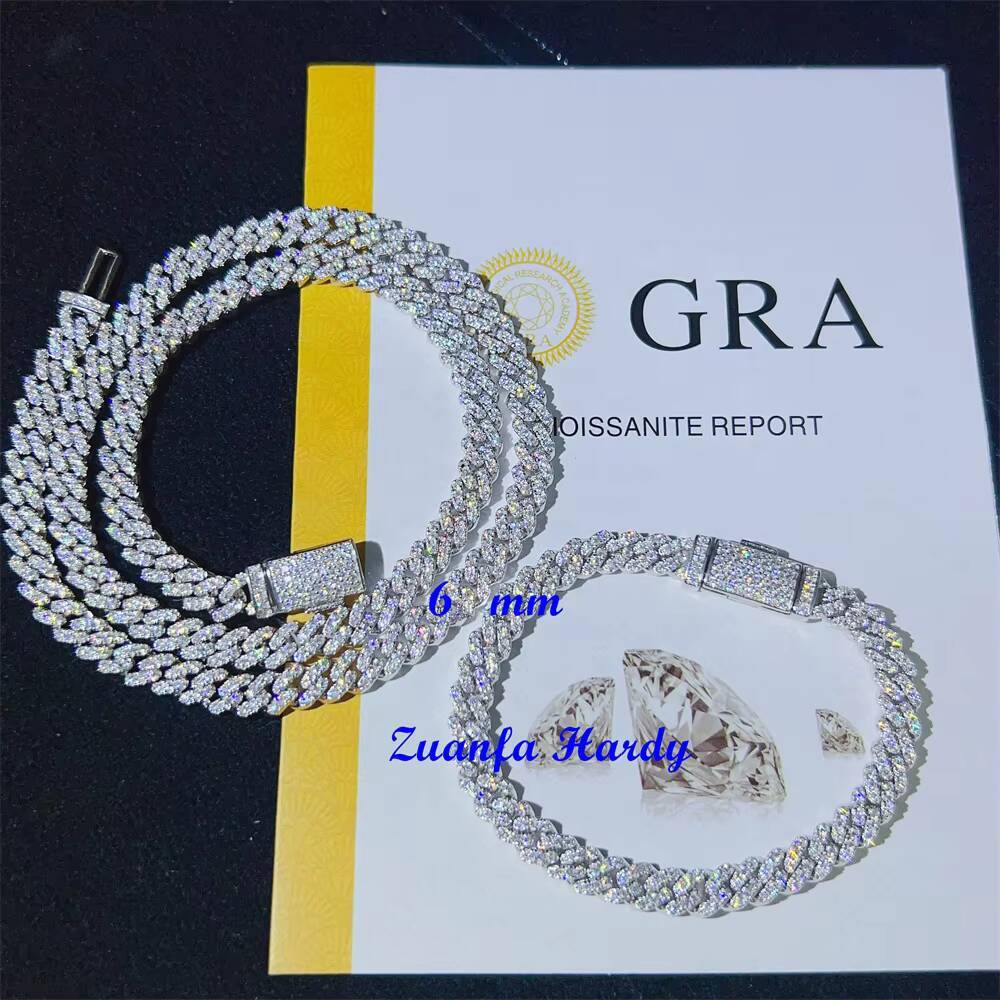 Hot Selling 6mm Necklace Silver Wholesale Price Iced Out Vvs Moissanite Diamond 925 Jewelry Hip Hop Cuban Link Chain Br