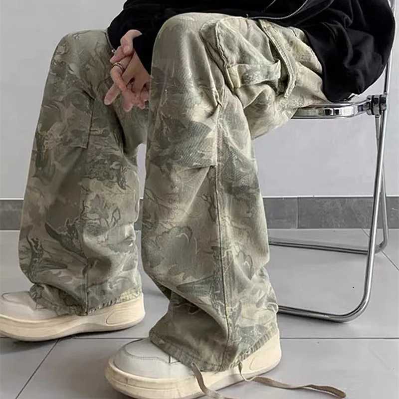 2023 Y2K Fashion Side Pockets Camouflage Baggy Cargo Jeans Pants Men Clothing Wide Leg Women Cotton Long Trousers Pantaloni Uomo W250905