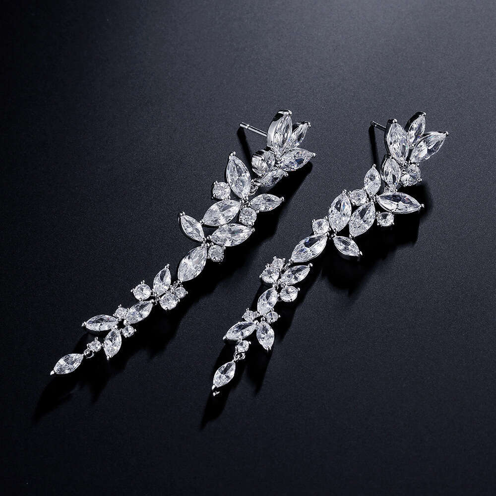 DH collections: Stylish Long - length Petal Earrings for Women with Inlaid 3A Zircons