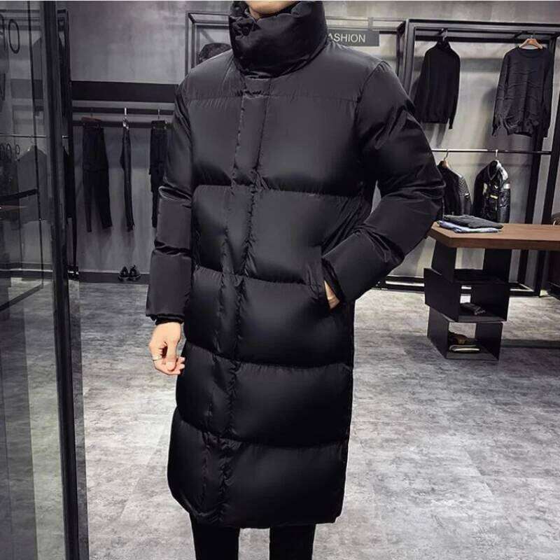 2024 New Down Mid Length Warm Standing Collar Cotton Jacket Winter Fashion Casual Men's Street Clothing Size 5XL-M