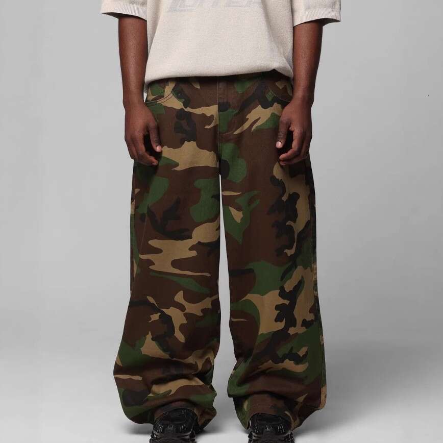 High Street American Style Trendy Men and Women Multi-Pocket Cargo Pants Straight-Leg Casual Loose Fit Trousers