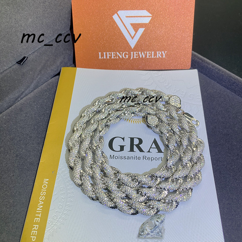 2023 New Arrival Hip Hop Jewelry 8mm Full Vvs Moissanite Iced Out S925 Rope Chain Mens Cuban Link Chain Clasp Bracelet
