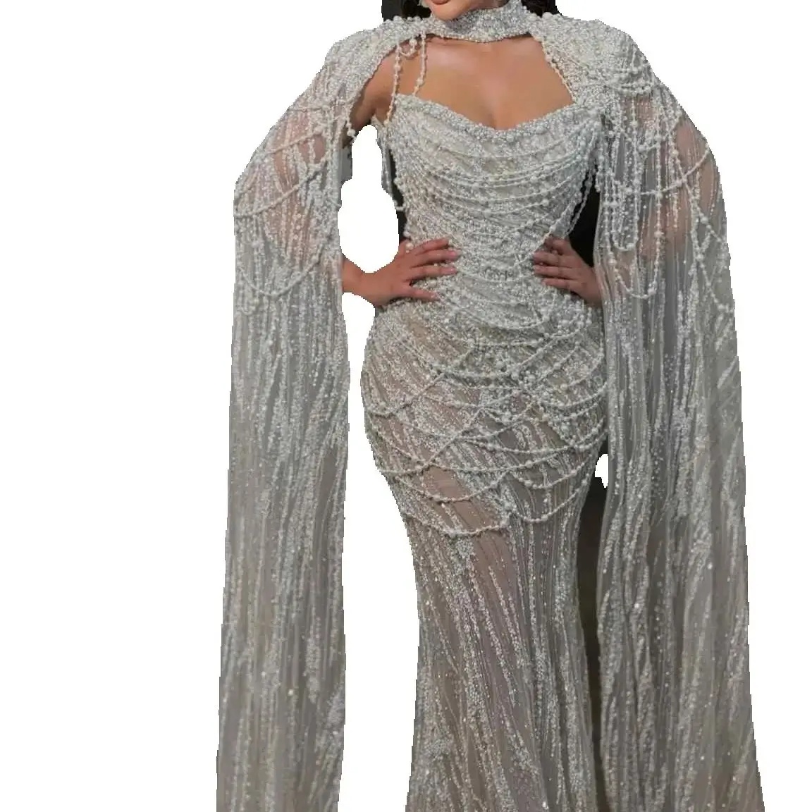 Sexy Strapless Mermaid Wedding Dress Fashion Pearls Lace Bridal Gown Floor Length Sequined Bride Dresses Customized