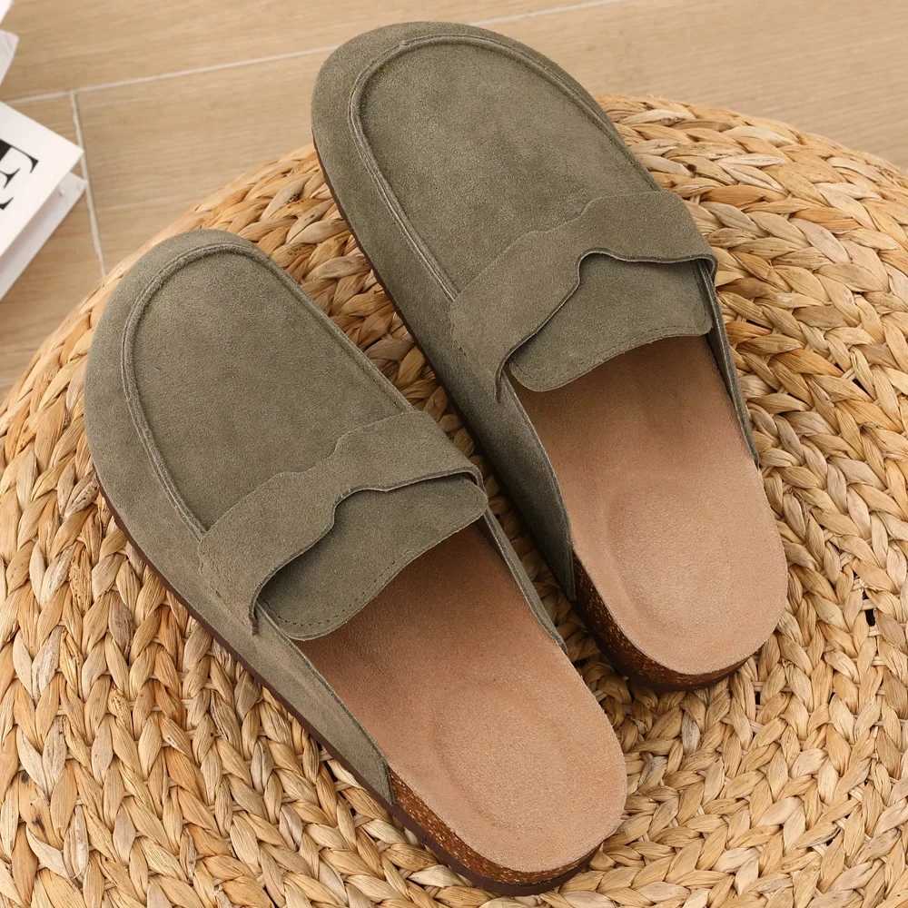Kidmi New Men Suede Clogs Slippers Soft Women Mules Summer Cork Clogs Slippers Outdoor Beach Sandals Fashion Nonslip Home Shoes W250905
