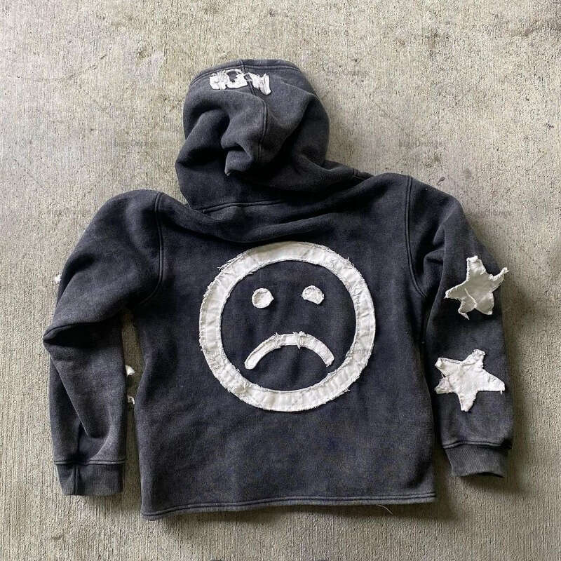 Autumn Winter Sweatshirt Patchwork Letter Star Pattern Long Sleeve Pullover Hoodie Loose Coat