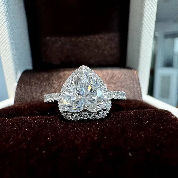 VOAINO Women Jewelry Classic Wedding Ring Heart Shape Halo Solid Gold Diamond Engagement Ring