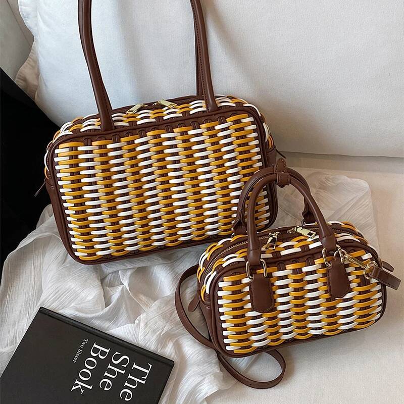 Brand Retro Hand-woven Shoulder Fashion Color Matching Large Capacity Handbag High-end Crossbody Underarm Hot Women' Bag high-quality