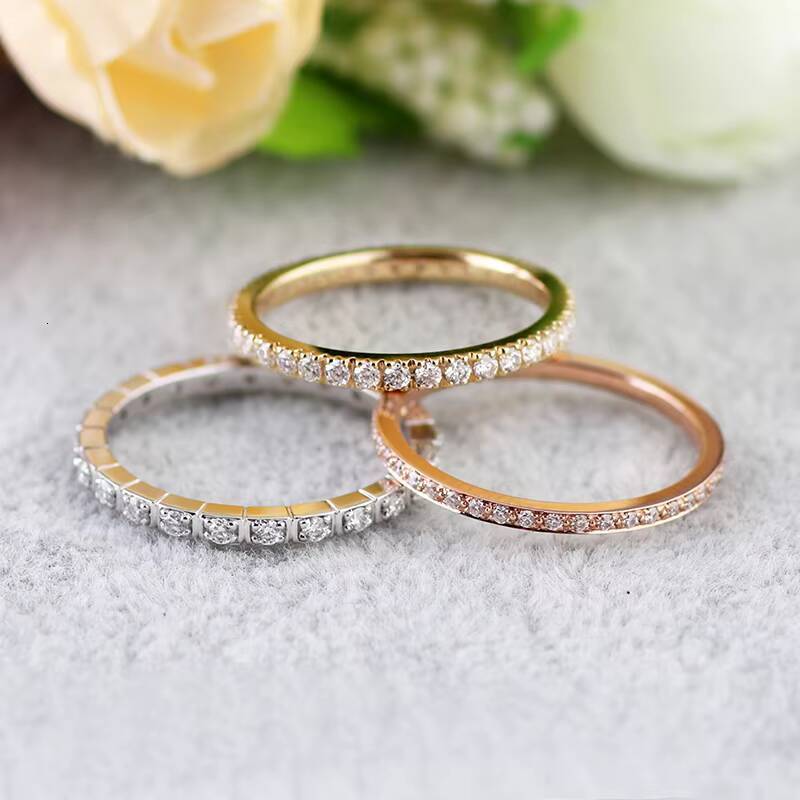 Fulled Paved 15mm Melee Round Brilliant Cut Moissanite Diamond 10k Yellow Gold Eternity Ring Band