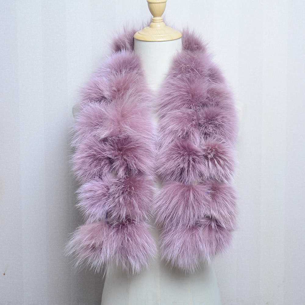 New Style Fashion Luxury Women Real Raccoon Fur Scarves Pompom La Winter Warm Natural Fur Scarf Fluffy Genuine Fur MufflerXJ250905