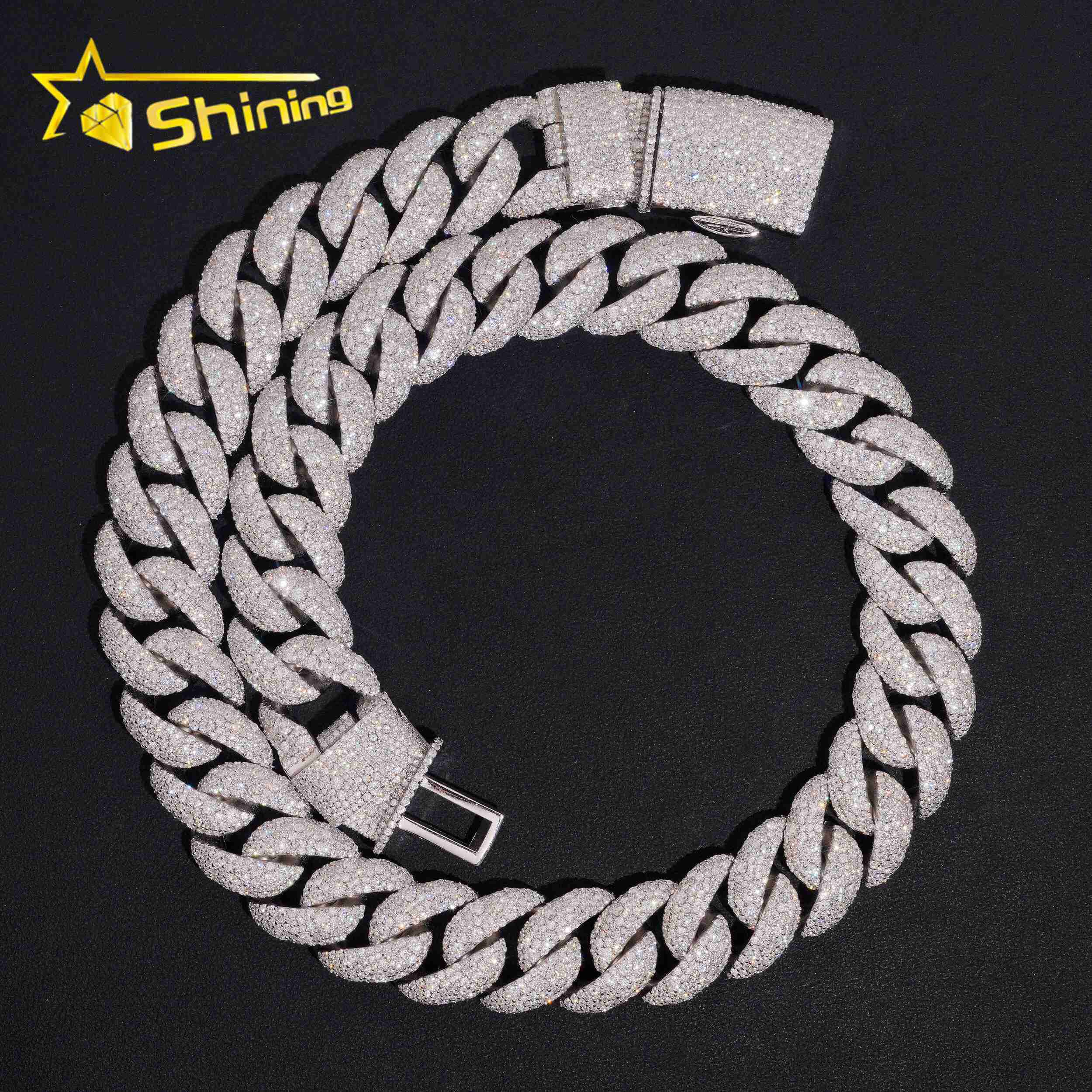 Hot Selling 15mm 16mm 18mm 20mm 22mm Big Size Rapper Jewelry Iced Out Moissanite Moon Shape S925 Hip Hop Miami Cuban Link Chain