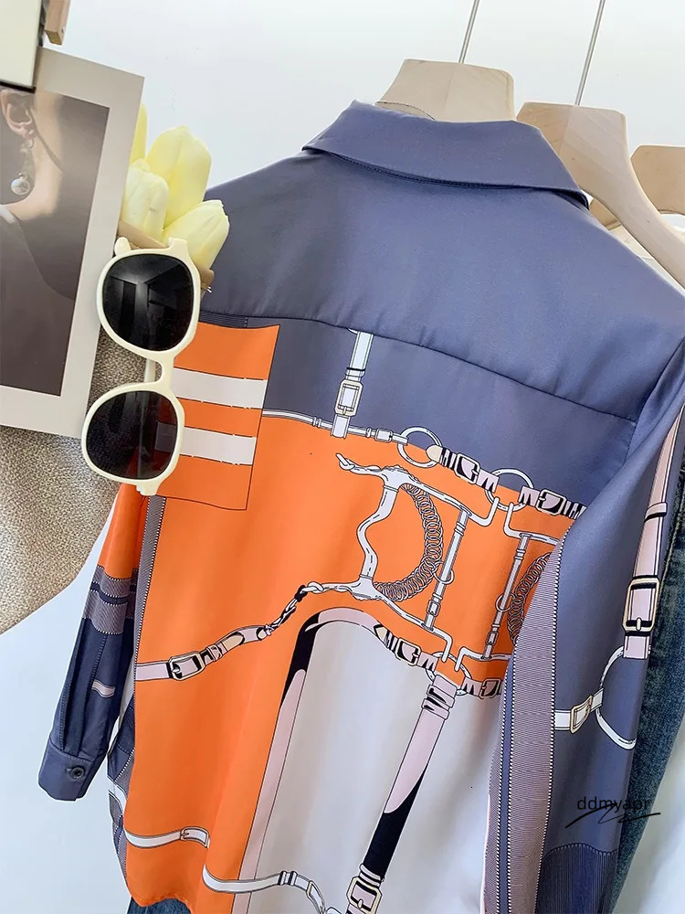 Silk Orange Gray Spring Summer Long Sleeves Shirt For Women Elegant Fashion Lady Top ddmyday Clothes 250718 ddmyday ddmyday