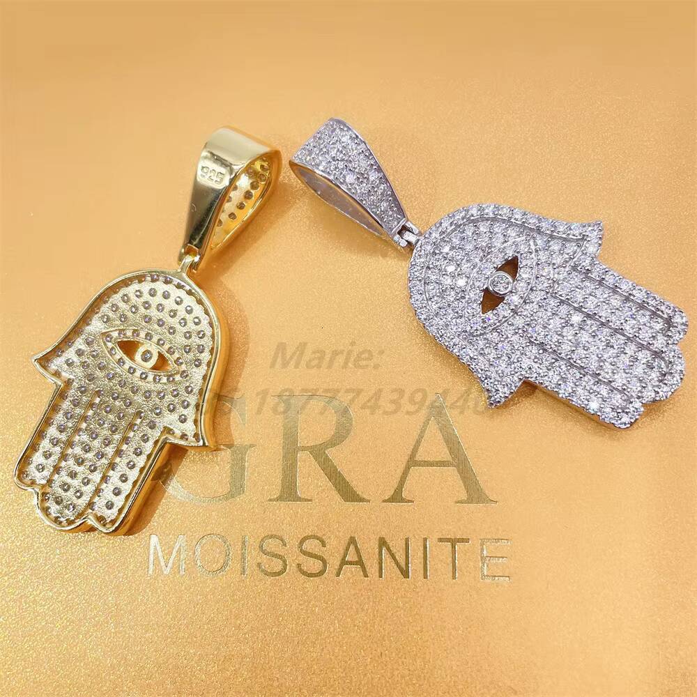 Iced Out White Gold Hamsa Hand Pendant Charm Hip Hop Jewelry for Online Store for Wholesale Agent in Stock