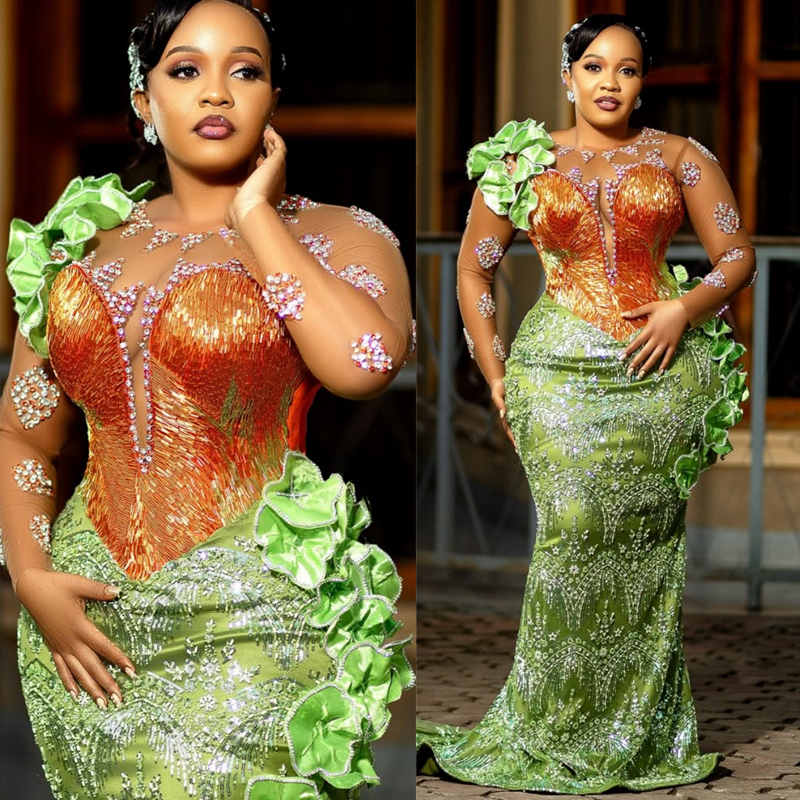 Plus Size Green Prom Dress 2025 Evening Dresses Elegant Dresses For Special Occasions Illusion Beaded Lace Tassel Birthday Dress Second Reception Gown