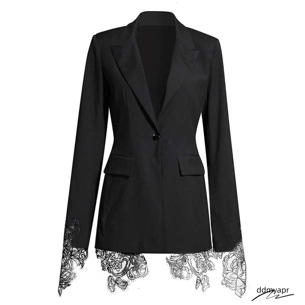 Ladies Textured Blazer: Patchwork Embroidery Lace Tunic Coat With Notched Collar & Long ddmyday Sleeves - Autumn Fashion ddmyday ddmyday ddmyday
