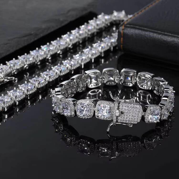 GZYS JEWELRY Wholesale Rap Music Fashion High Quality Hiphop Custom Square Moissanite Necklace Men Clustered Tennis Chain