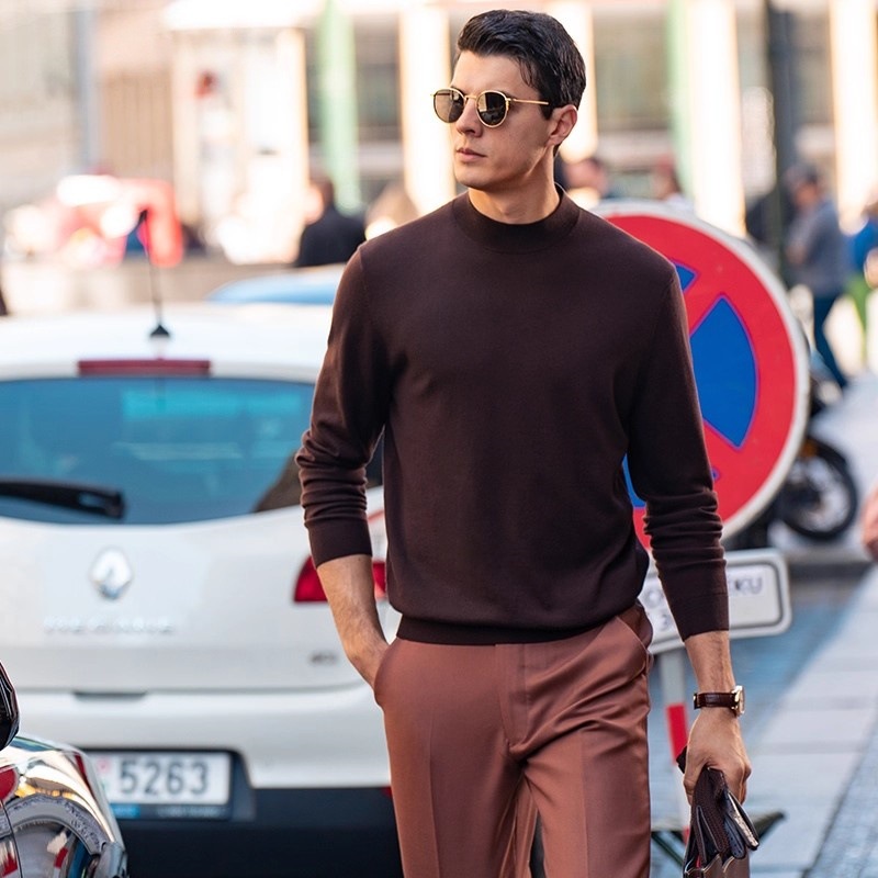 F1006 Spring and autumn new men's wool T-count worsted half-high collar sweater men's machine washable knitted bottoming shirt men's cl