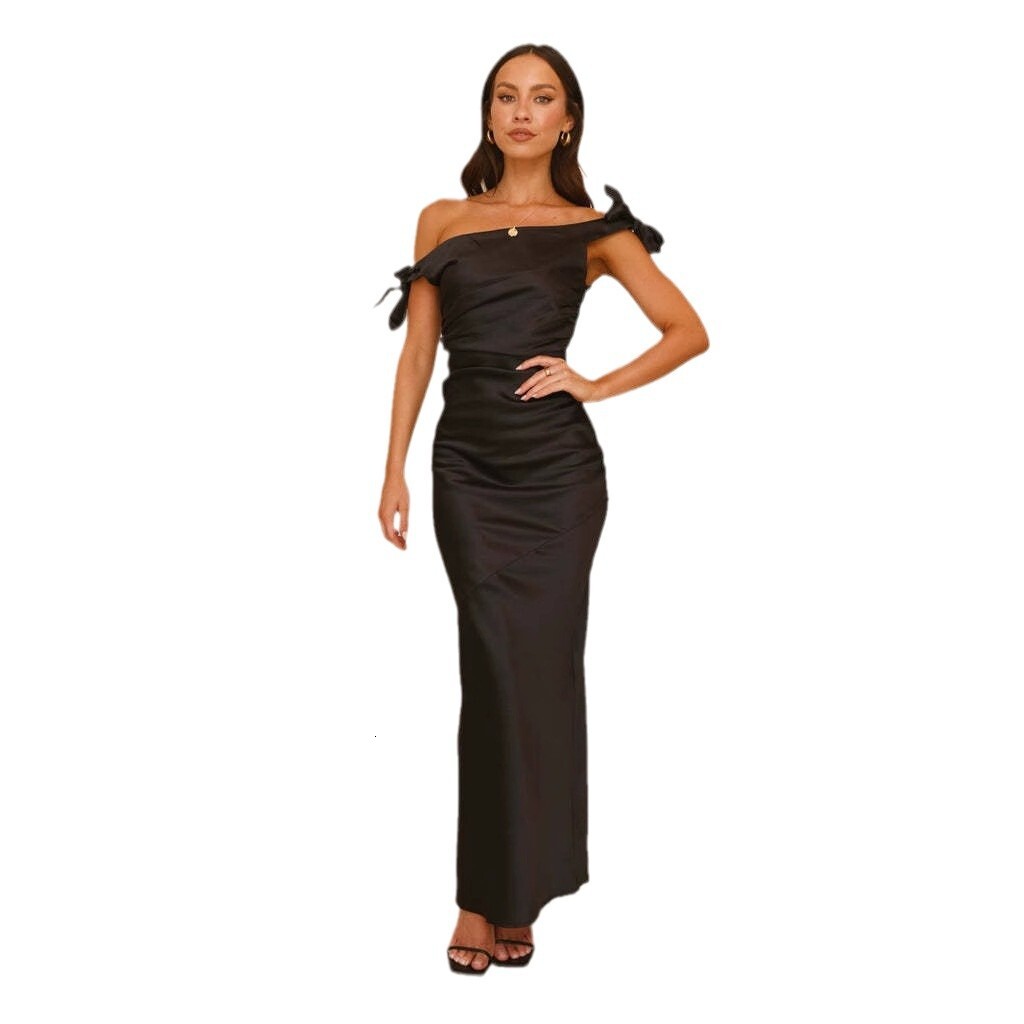 Summer 2025 OffShoulder OffNeck Elegant LaceUp Sexy Dress Stretchy Bodycon Long Dress