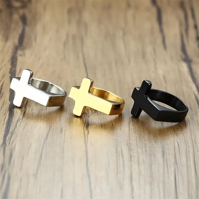 Punk Men Cross Shaped RingWaterproof Stainless Steel Ring with Silver Black Gold ColorStylish Male Jewelry Gifts 250905