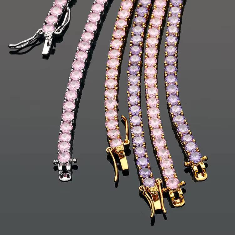 GZYS JEWELRY 35mm Multi Color Rose Gold Plated Moissanite Diamond Tennis Necklace Set Jewelry Tennis Chain