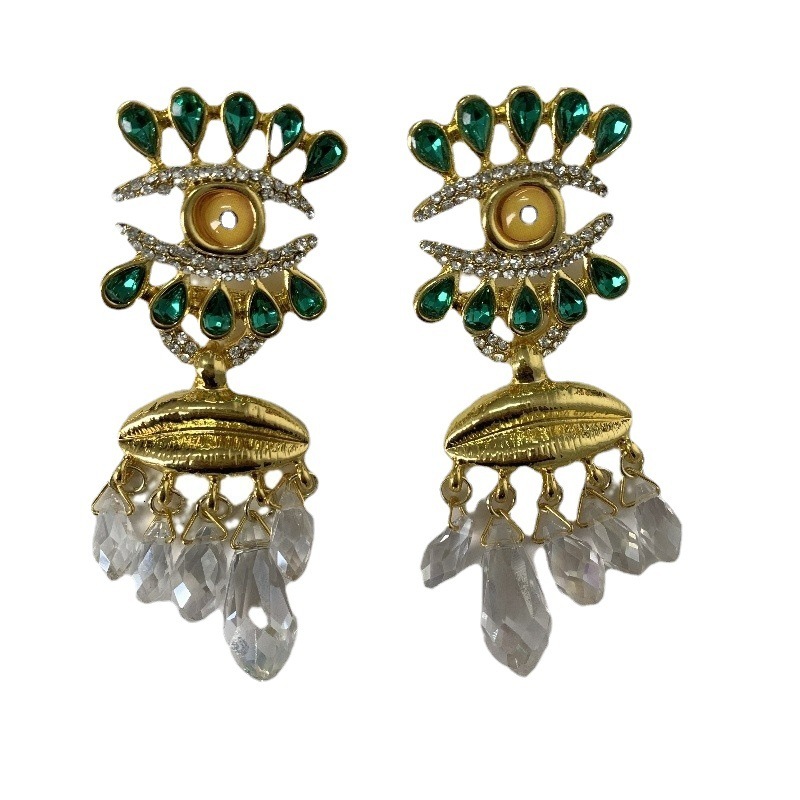 Luxury Brand Designer Jewelry European Vintage Eyes Tassel High End Earrings French Fashionable Devil's Eye Earrings Women's Accessories