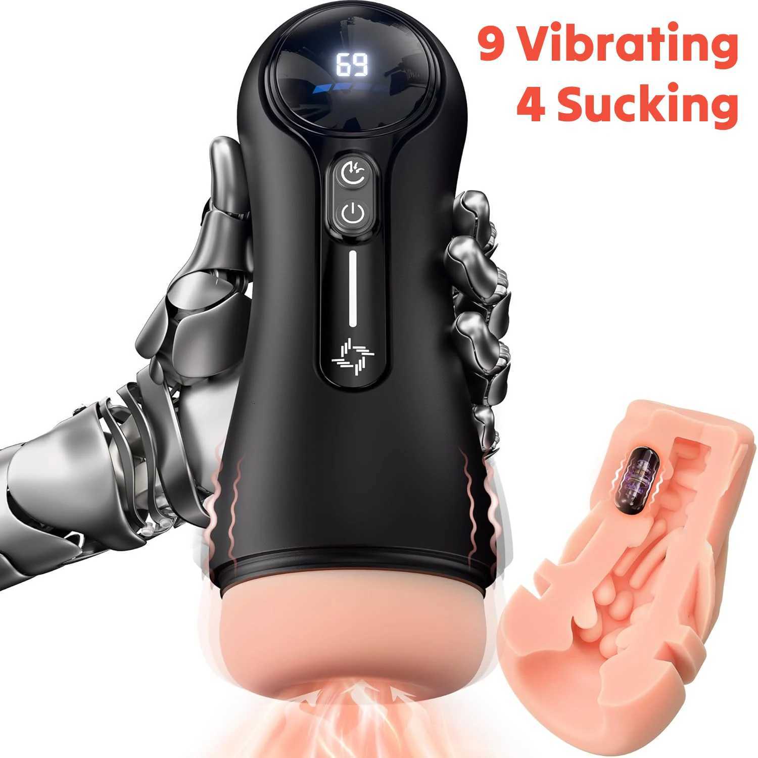 Male Masturbator Penis Pump Adult Sex Toys for 18 Men with 4 Sucking 9 Vibration Modes LED Display Pocket Pussy Realistic VaginaXJ250905