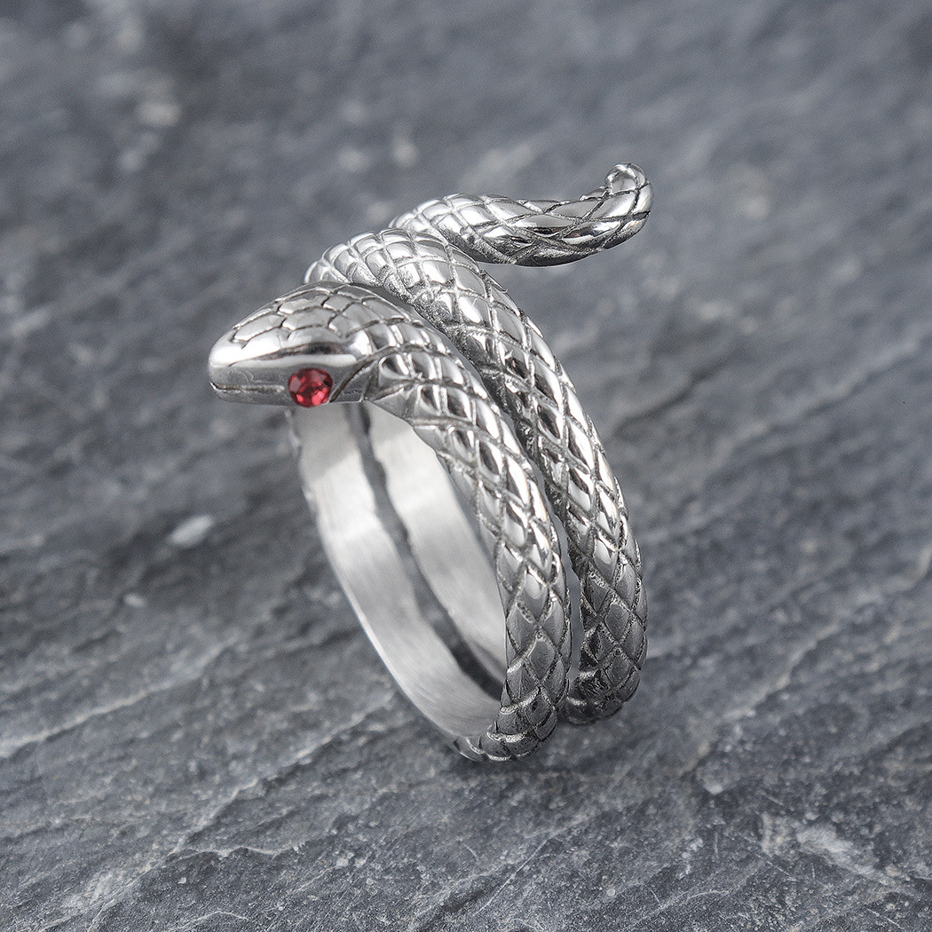 Spiritual Personality Animal Snake-Shaped Open Mouth Snake Stainless Steel Ring