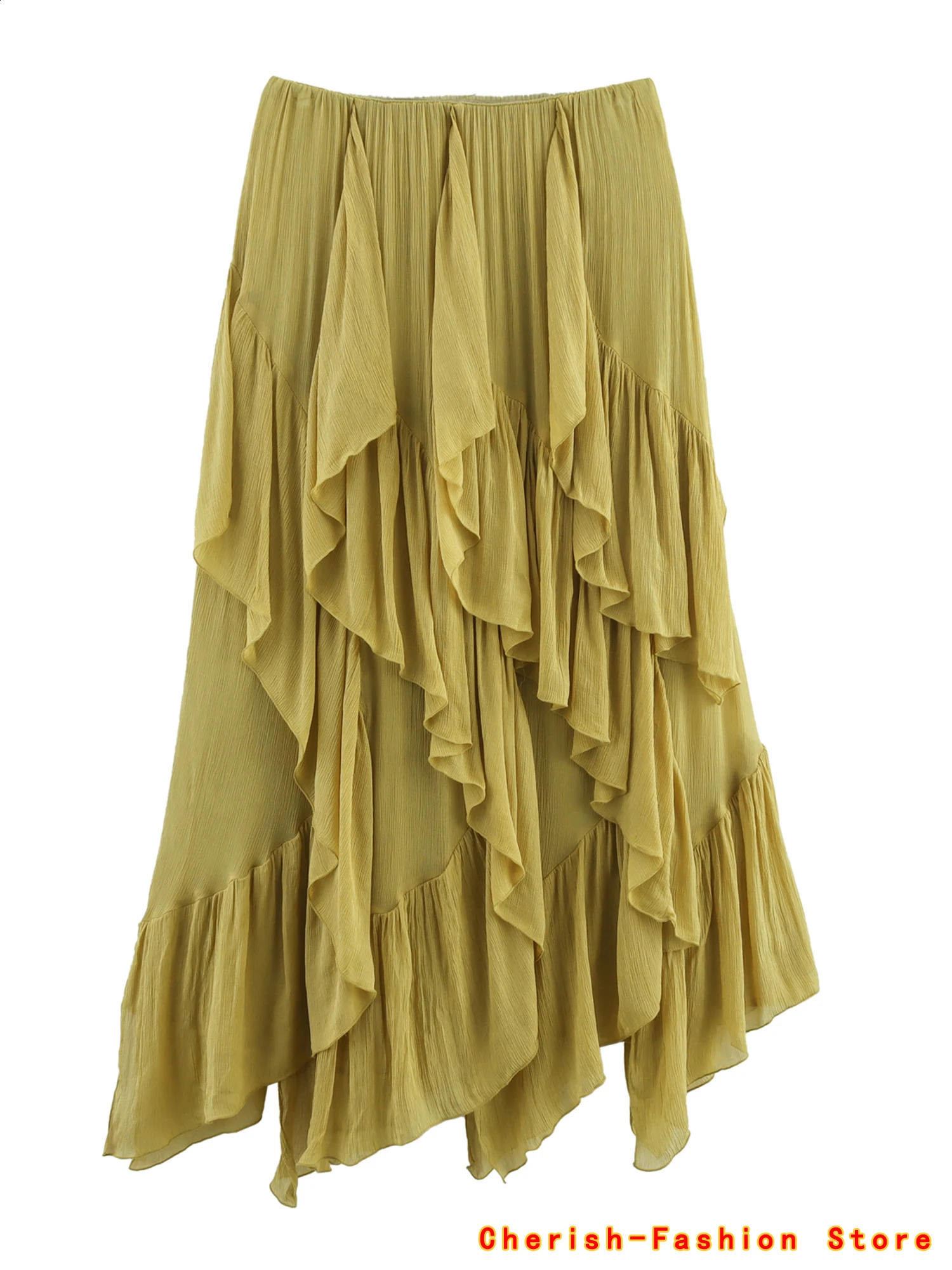 Irregular Ruffles Cake Skirt Pleated Womens High Waist Faldas Mujer Japan Style Eleganr Skirts Spring Summer 250905