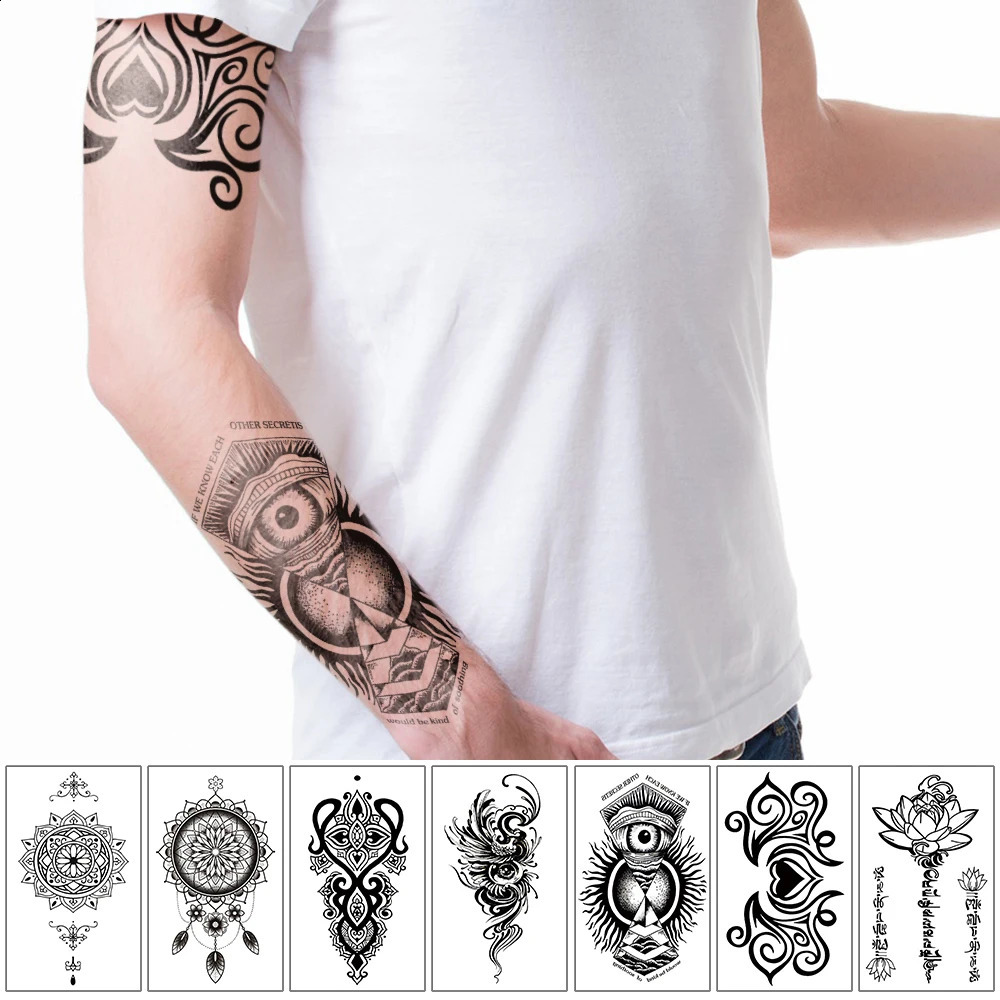 7 Pcs Fashion Beauty Cool Body Art Women Men Half Sleeve Black Tattoo Arm Temporary Totem Stickers Water Transfer Decals 250825