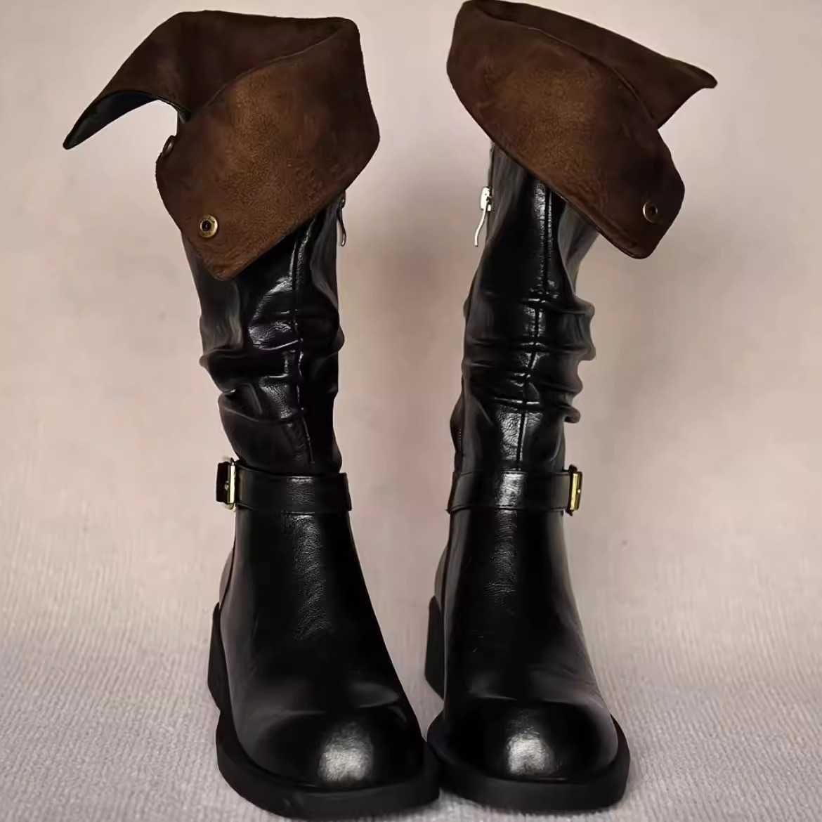 Cowhide Version 2025 Winter New ThickSoled Fashion Boots Reversible High Boots Belt Buckle Riding Boots Long Boots L250905