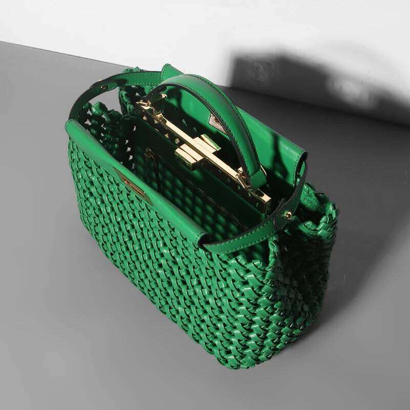 2025 New High Quality Hand Knitting Handbag for Women Hollow Out Female Shoulder Summer Beach Fashion Cross Body Bag