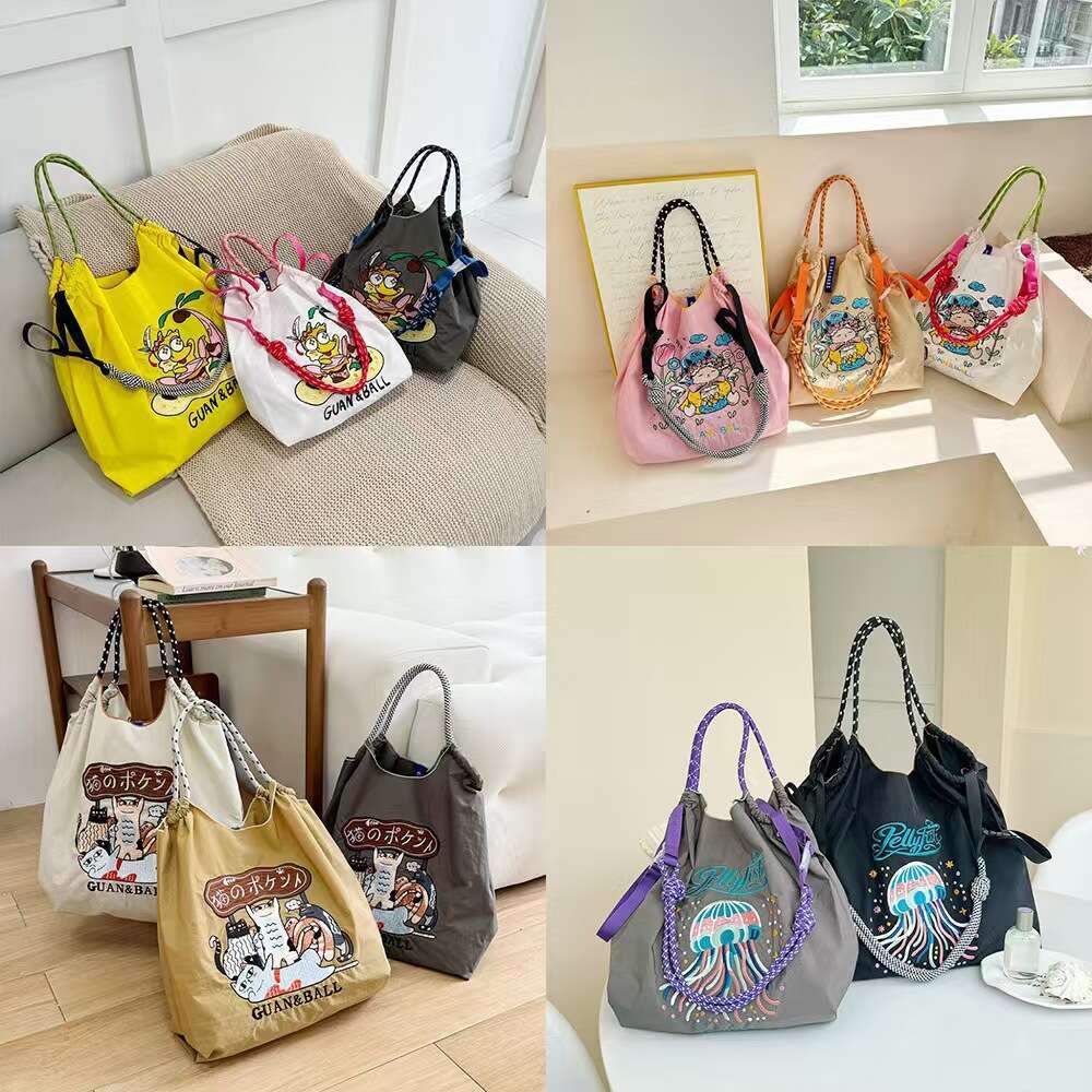 2025 New Ballchain Nylon Shopping Women's Handbag Embroidered Single Shoulder Crossbody Bag