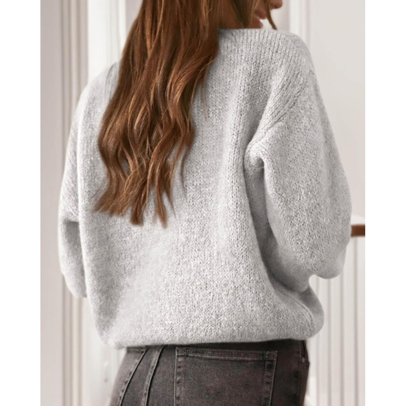 Women's cardigan wool sweater casual loose button long sleeved round neck knitted cardigan wool sweater off shoulder jacket