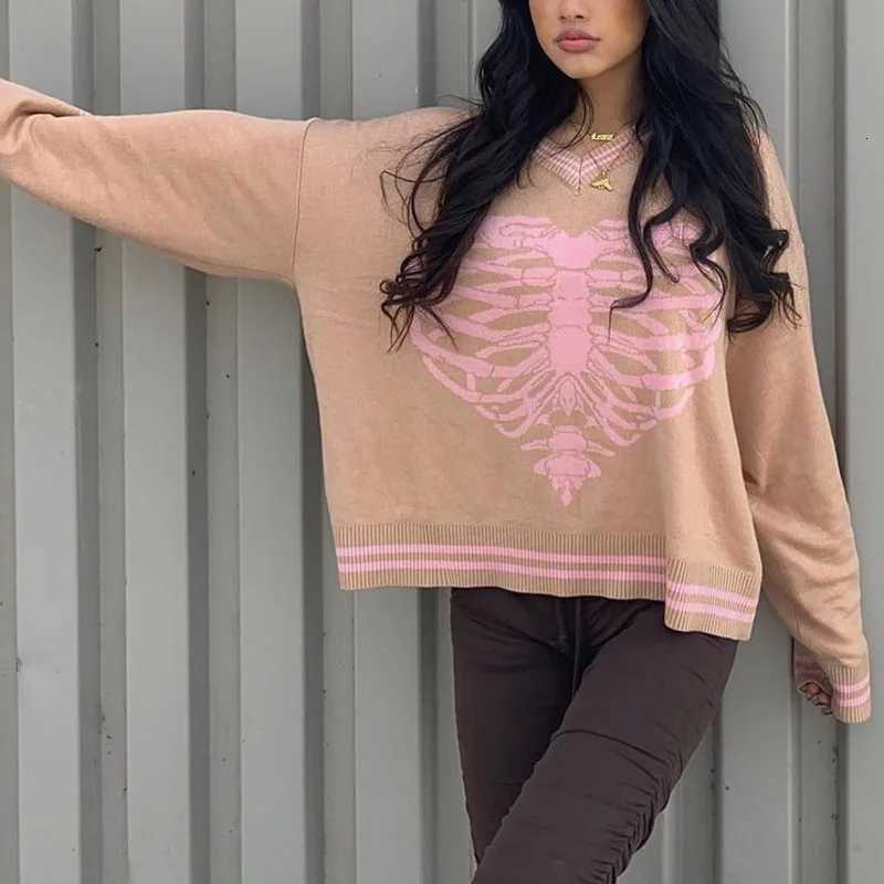 Womens Printed Halloween Series Horror Ghost Skeleton Pattern Sweater Street Casual Winter Round Neck Knitted Couple Sweatshirt Z250905