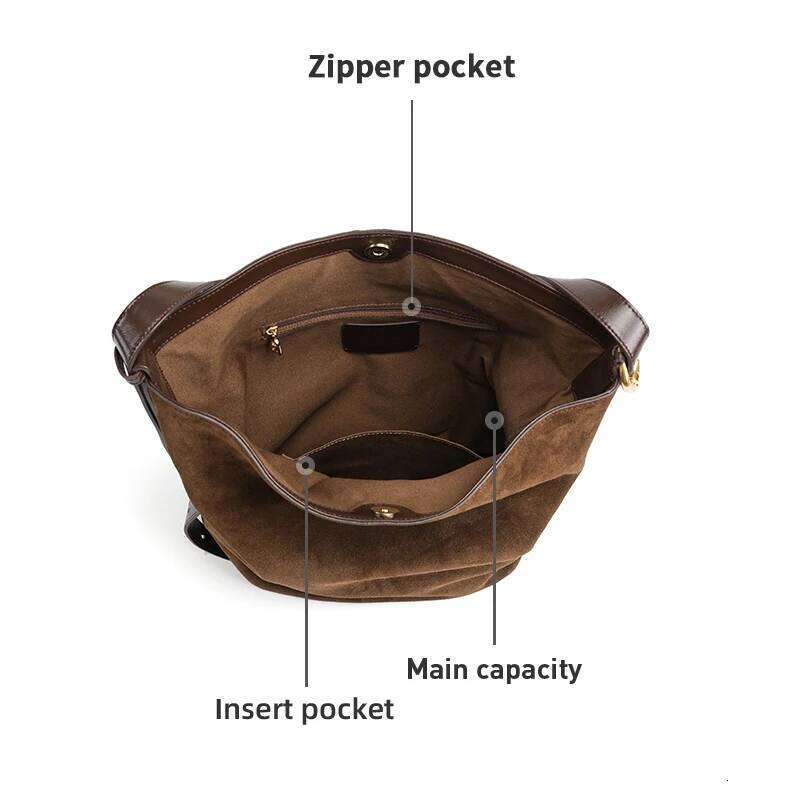 LA FESTIN Original Brand Suede Designer Bucket Shoulder Crossbody Bag Handbag Women Autumn and Winter Bags