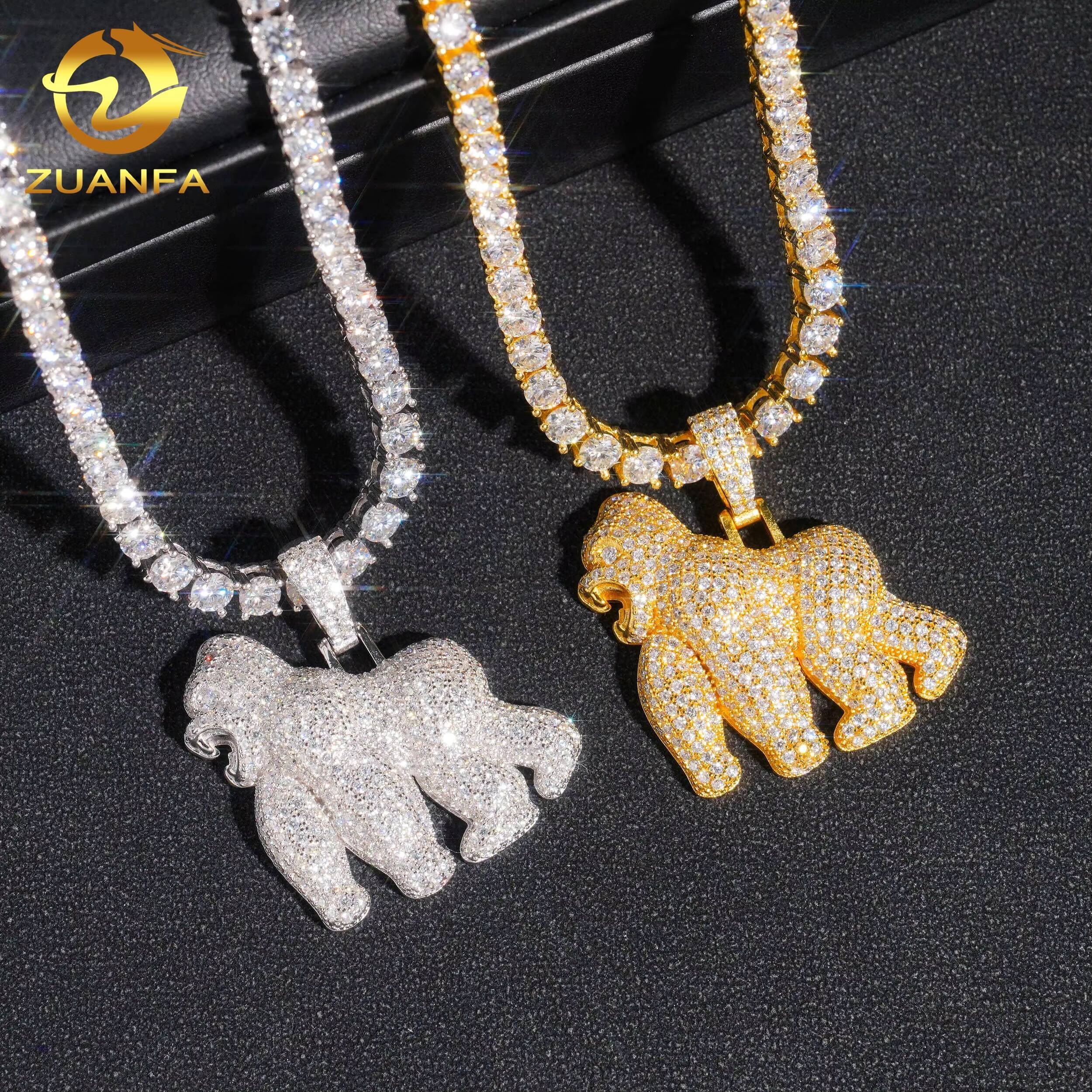 D Color VVS Moissanite Diamond Luxury Fashion Hip Hop Pendant 925 Sterling Silver Baby Gorilla Pendant Charm