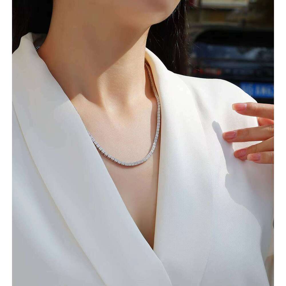 Wholesale Moissanite Tennis Chain Necklace Women's Fashion S Pure Sier Gold-plated Collarbone Style Daily Wear
