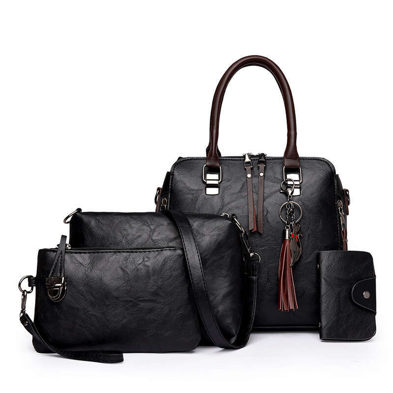 New Crossbody Mother Bag Oil Leather Single Shoulder Four-Piece Set Women's Handbag