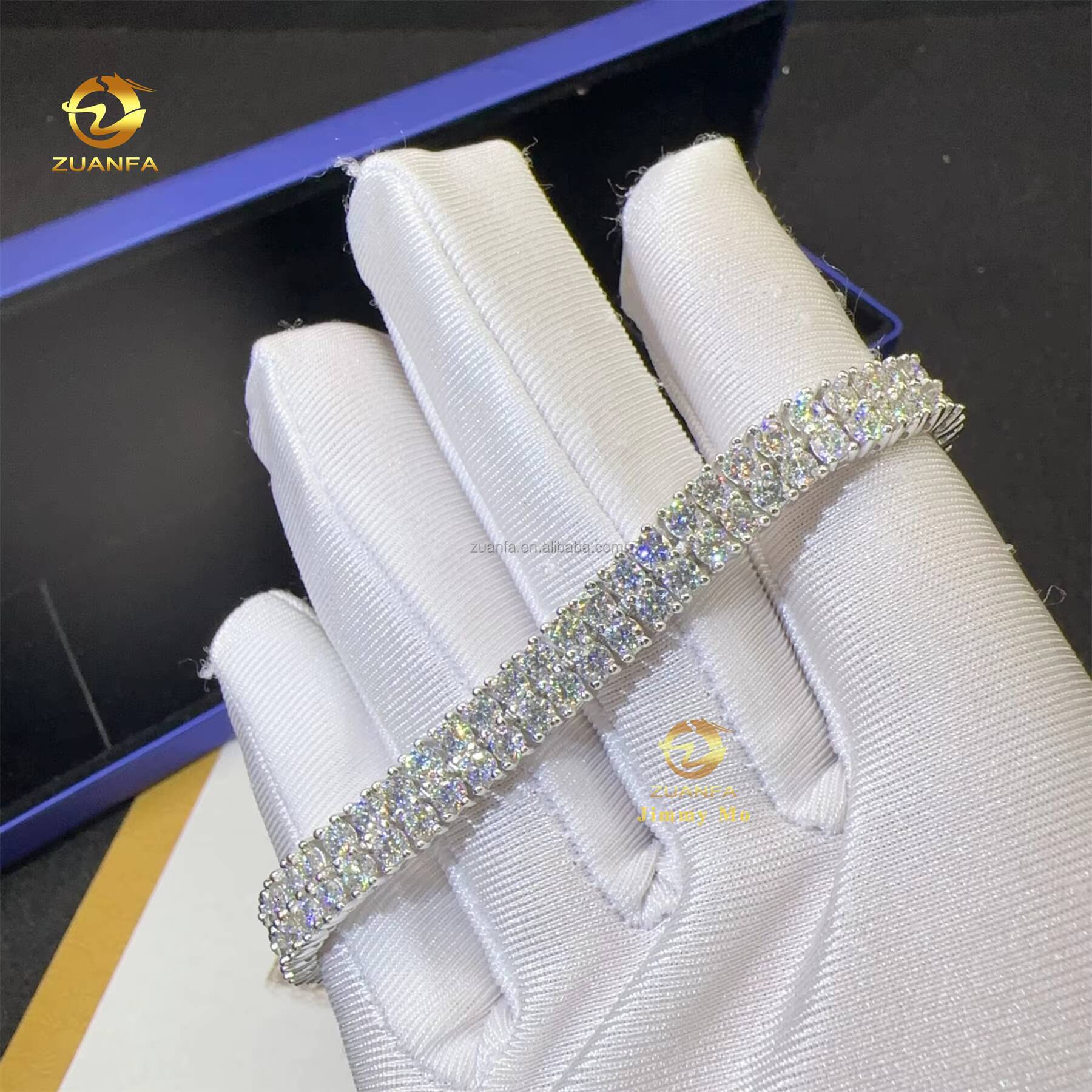 Pass Diamond Tester 3MM Two Rows 925 Silver Iced Out Hip Hop Fire Jewelry Moissanite Diamond Cluster Tennis Chain Bracelet