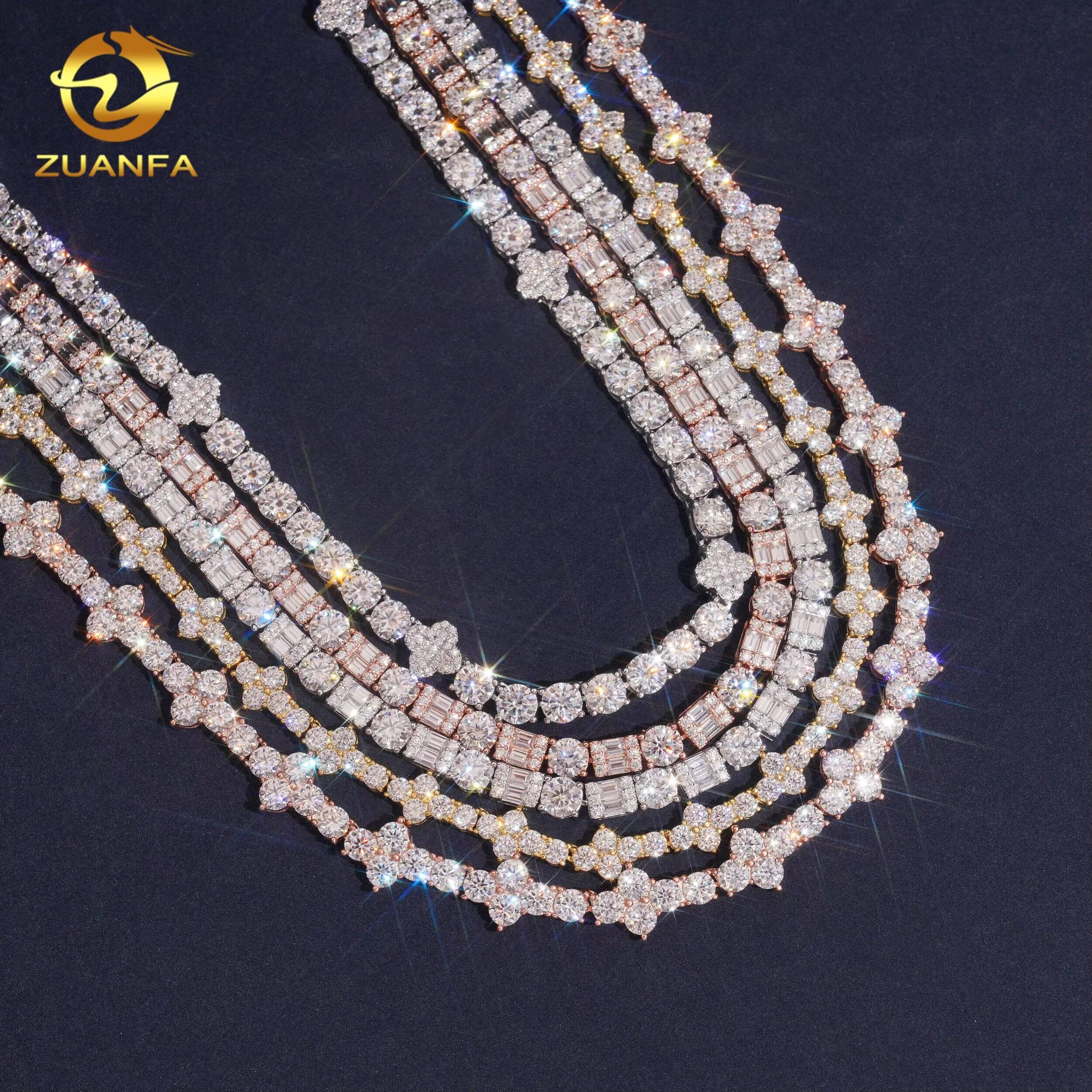 Hot Sale High Quality Fashion Hip Hop Cross Clover 925 Silver Moissanite Tennis Chain Necklace