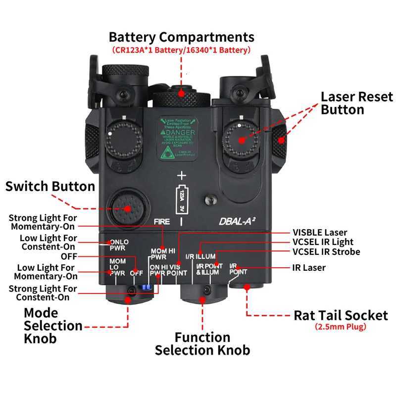 Tactical AllMetal DBALA2 IR Lighting LED Strobe Version Red Green Dot Aiming Hunting Airsoft Weapon DBAL IR VCSEL IndicatorXJ250905