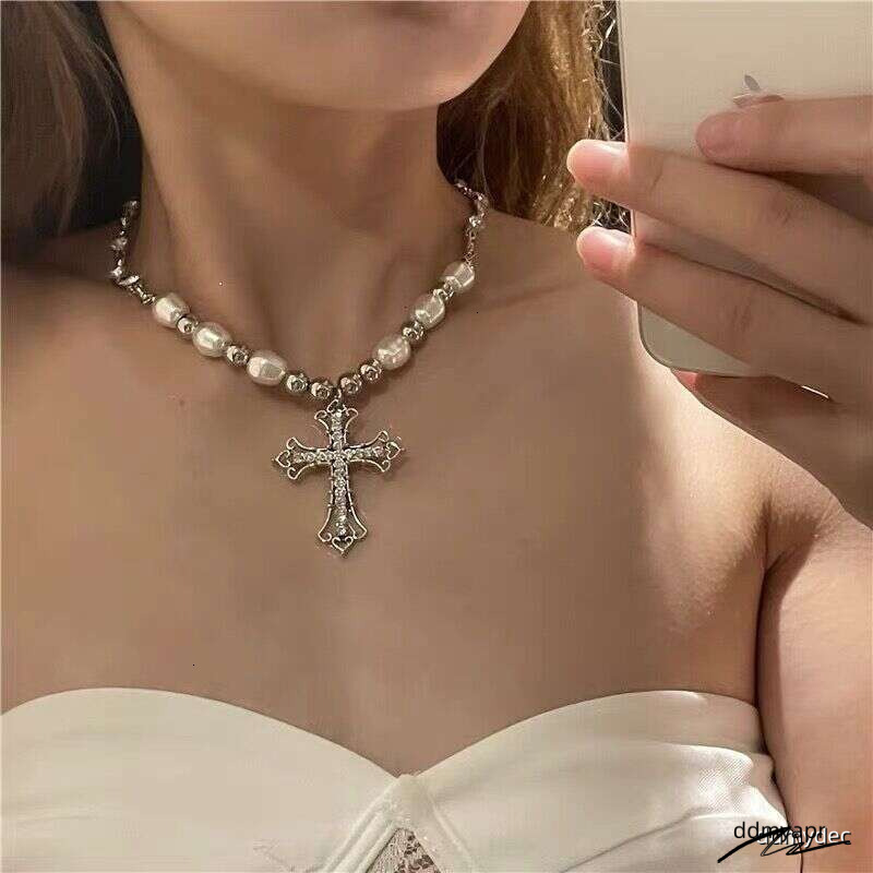 Collections Punk Pearl Choker Necklace - Gothic Cross Pendant Chain For Men & ddmydec Women | Hip Hop Retro Jewelry (38Cm+10Cm Extender) ddmydec