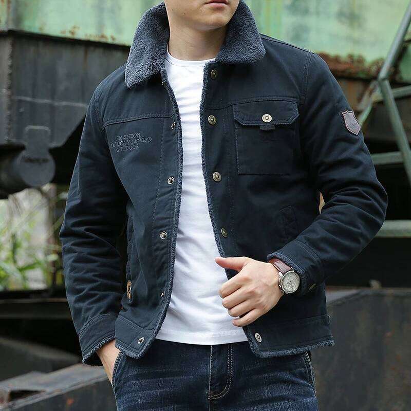 New Casual Denim Cotton Jacket Men 2025 Autumn Winter Loose Stand Collar Zipperr Button Fleece Coats Outerwear Chaquetas Hombre