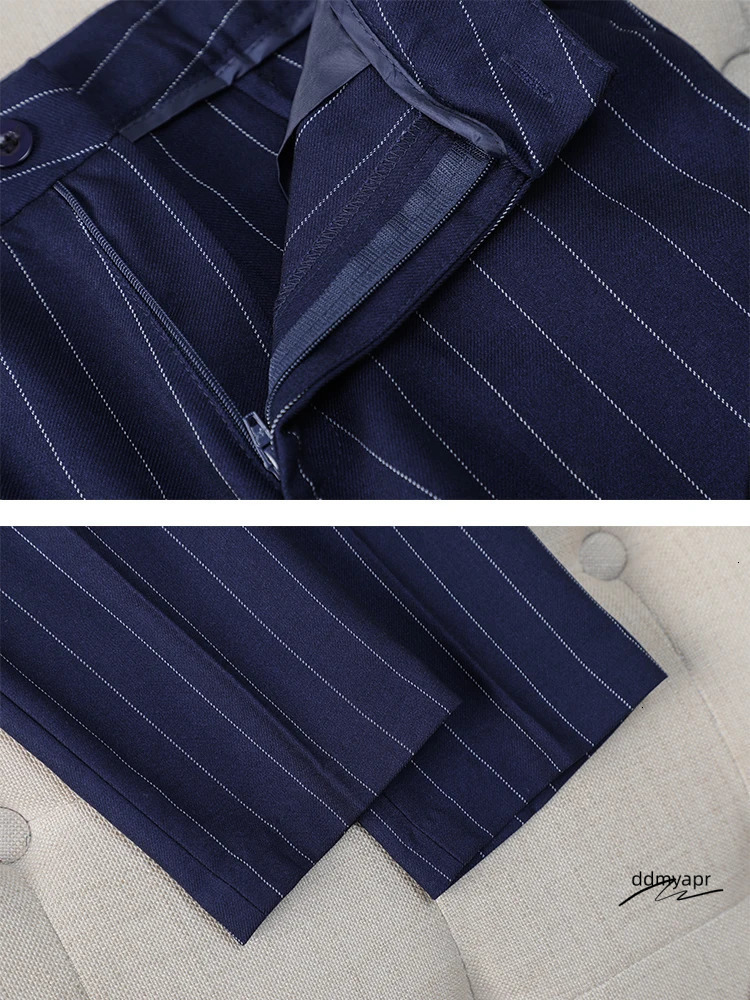 Fashion Autumn Winter Pants Blue Striped Ddmydec Womens Work Clothes Jacket And Trouser Formal 2-Piece Set 241130 Ddmydec Ddmydec Ddmydec Ddmydec