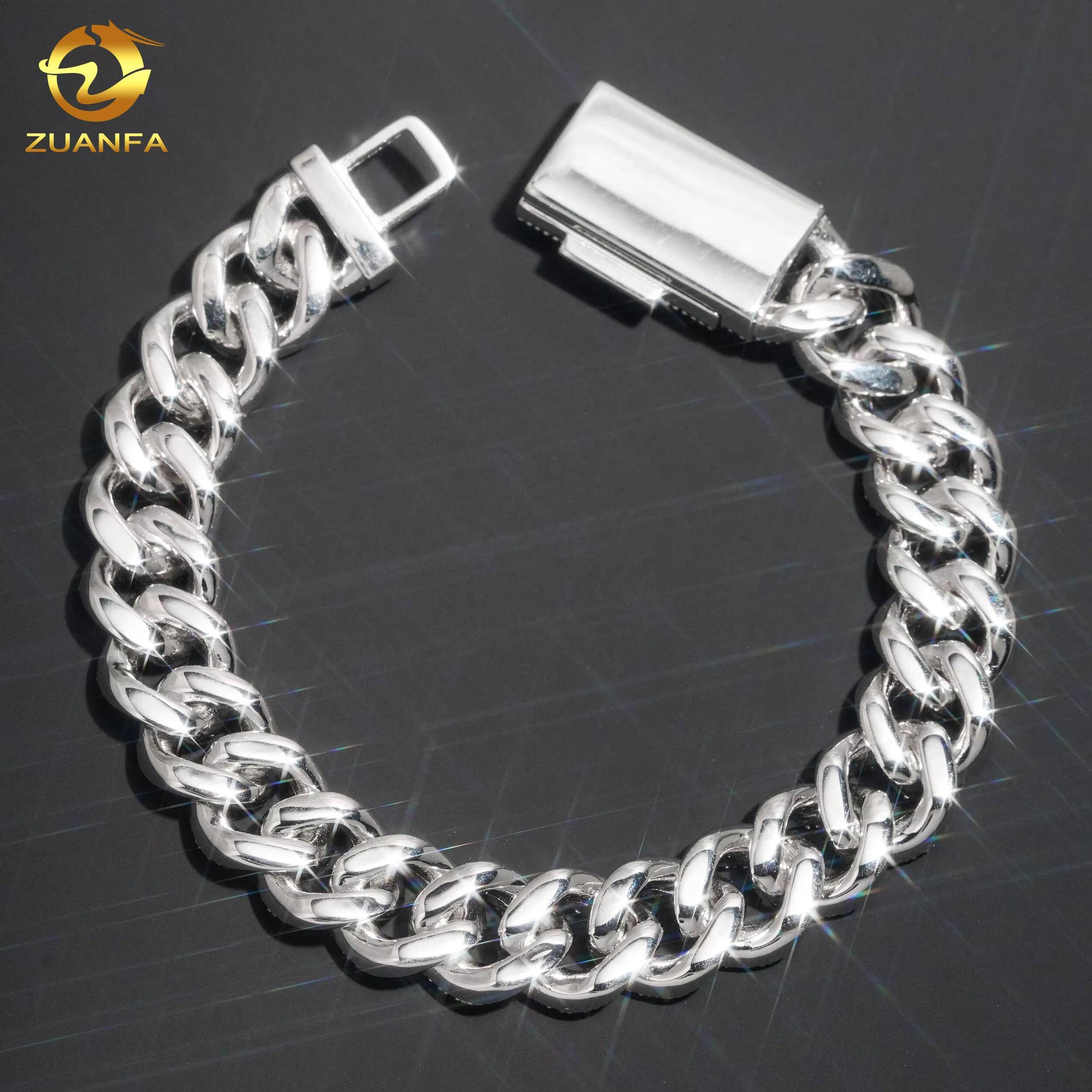 Top Quality VVS Diamond Solid 925 Silver Two Row 13MM Moissanite Cuban Link Bracelet